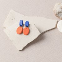 Oorbel 'Clay Duo' - Oval Blue + Orange