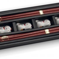 Chopstick + stones  giftbox - set/4 Lucky Cat
