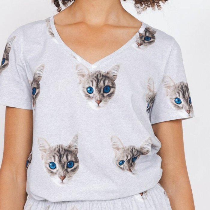 V-neck T-shirt 'Ollie Cat' - Women