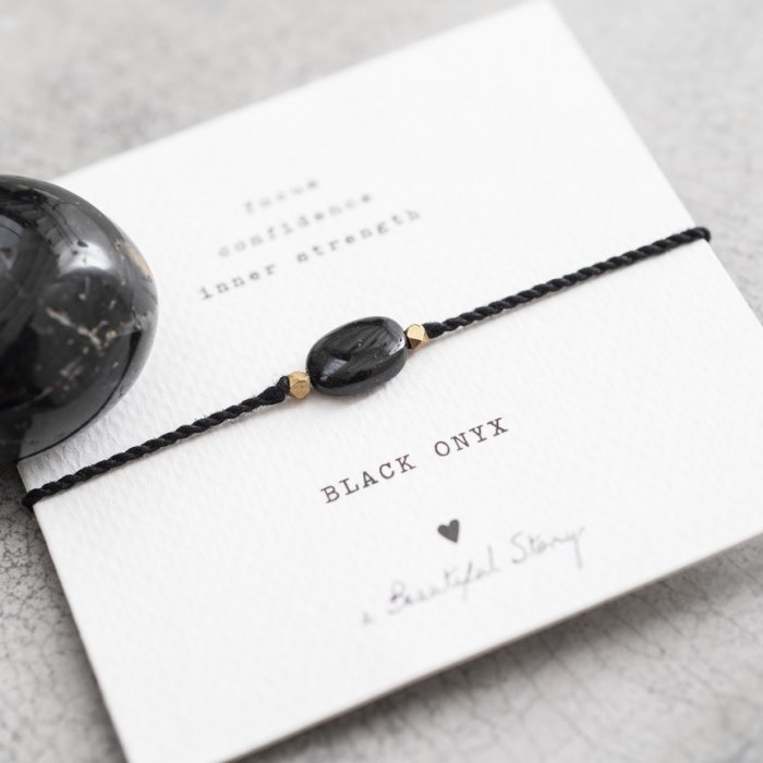 Armband 'Gemstone' met kaartje - Zwarte Onyx