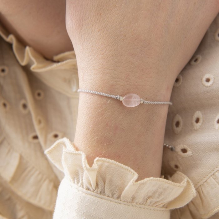 Armband 'Gemstone' met kaartje - Rozenkwarts