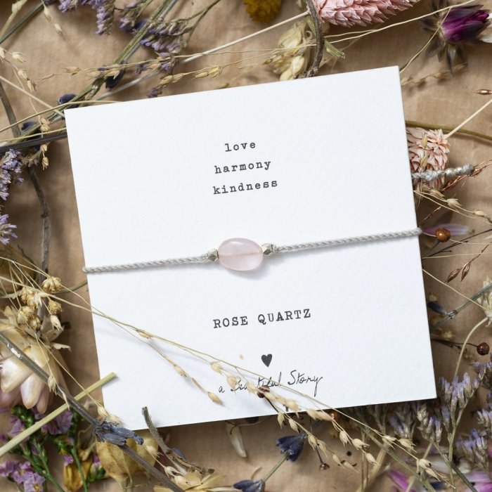 Armband 'Gemstone' met kaartje - Rozenkwarts