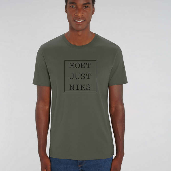 T-shirt 'Moet Just Niks' -  Man/Kaki/Kader