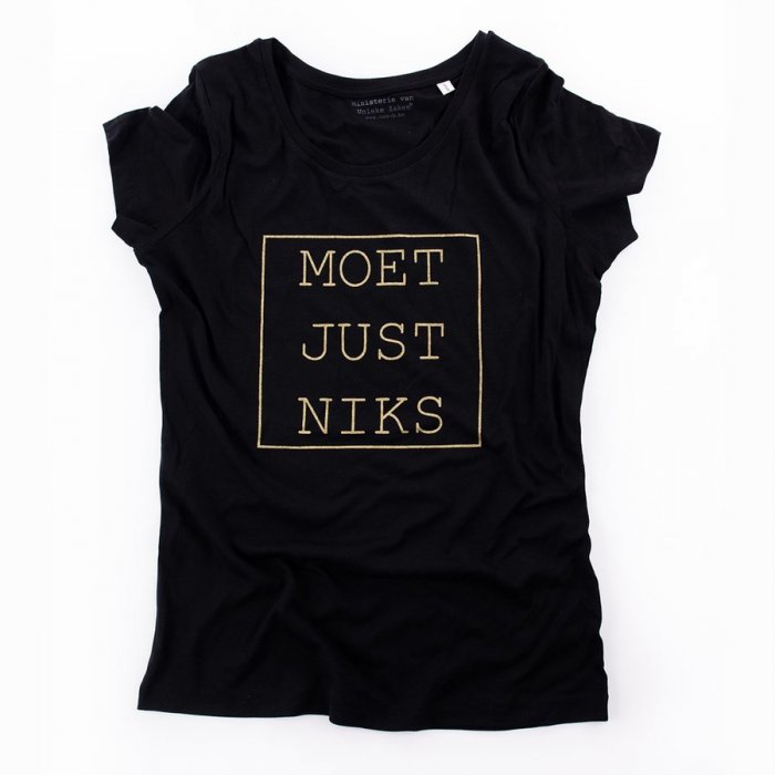 T-shirt 'Moet Just Niks' - Vrouw/Zwart