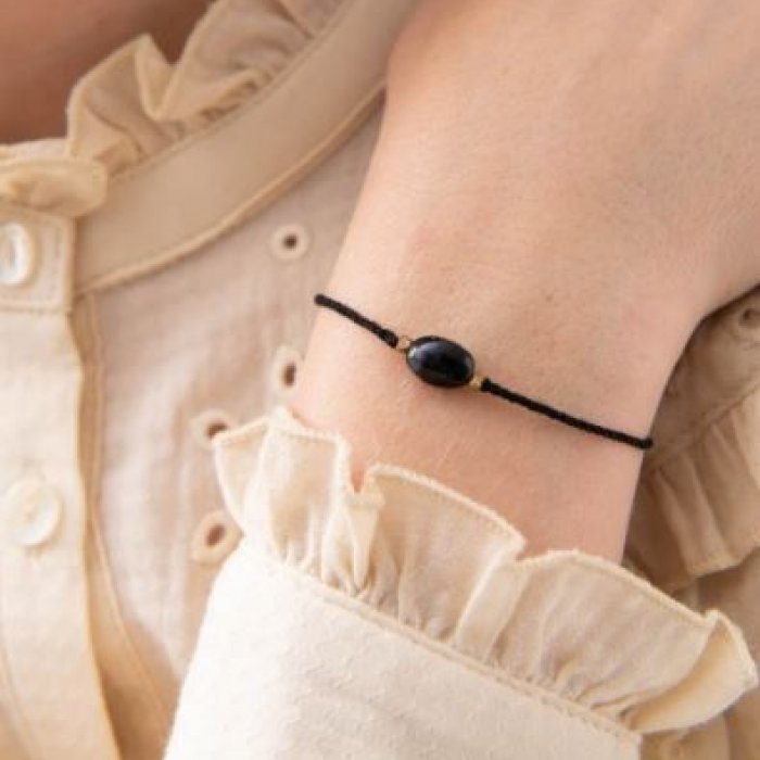 Armband 'Gemstone' met kaartje - Zwarte Onyx
