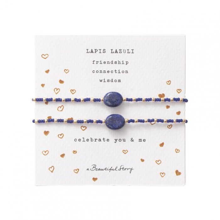Armband gemstone 'You&Me' - Lapis Lazuli/Goud
