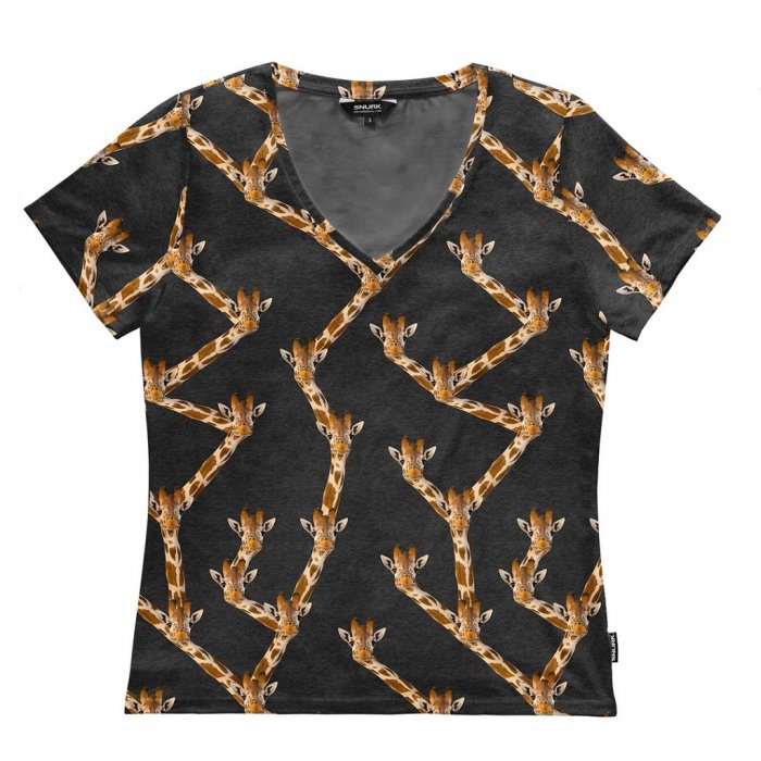 V-neck T-shirt 'Giraffe Black' - Women