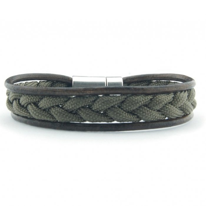 Armband 'Levi' - Taupe vlecht+bruin